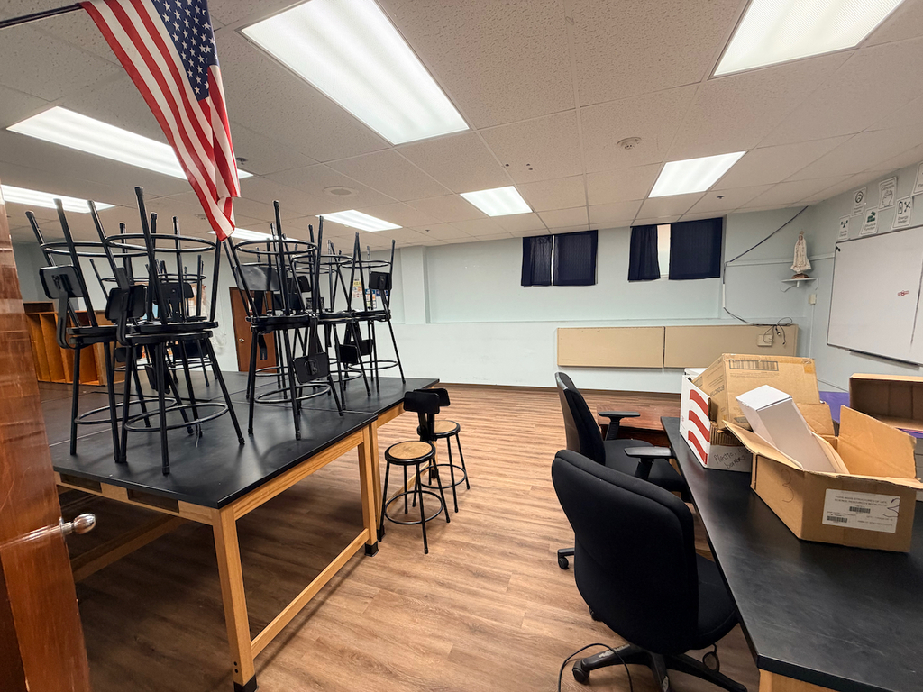 New lower level flooring in school with an updated, wood look