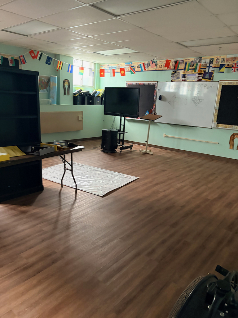 New lower level flooring in school with an updated, wood look
