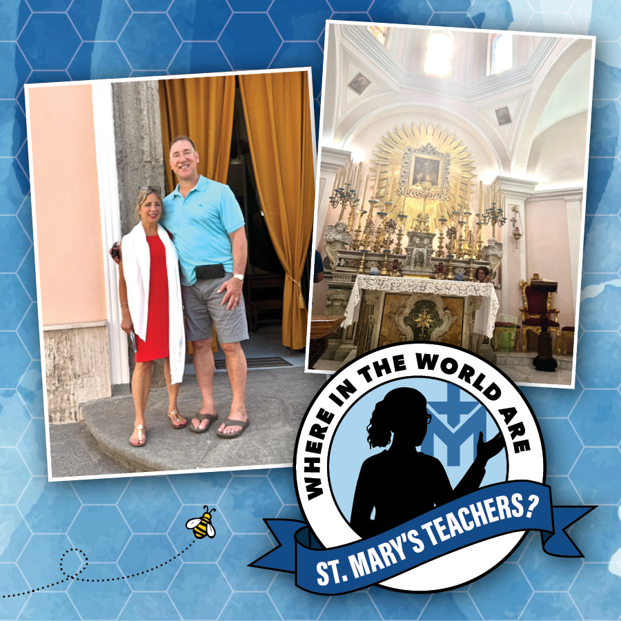 graphic with photos showing a teacher's vacation photos