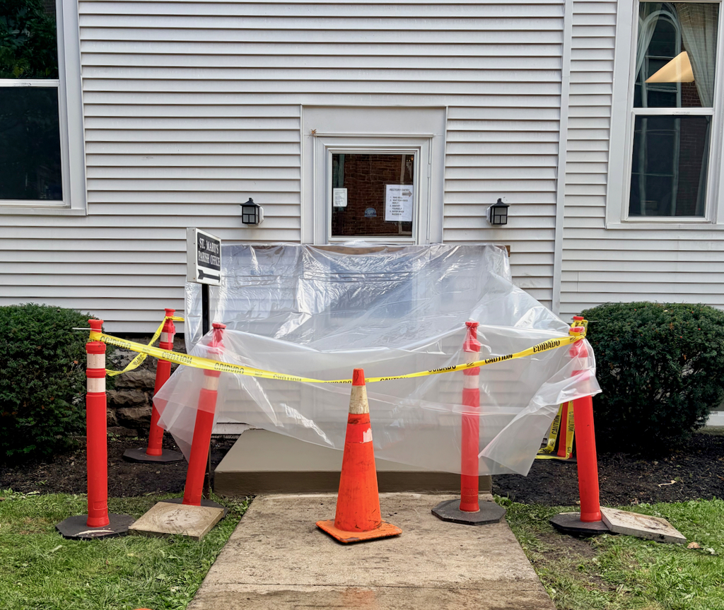 new concrete pad at parish offices