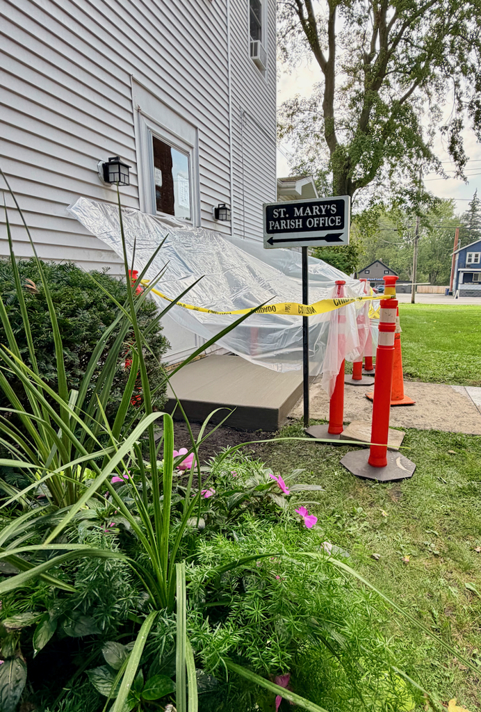new concrete pad at parish offices