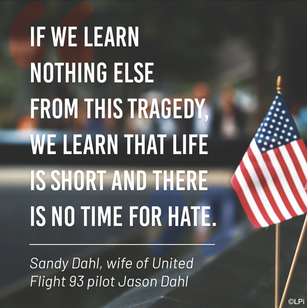 Quote from Sandy Dahl with American flag