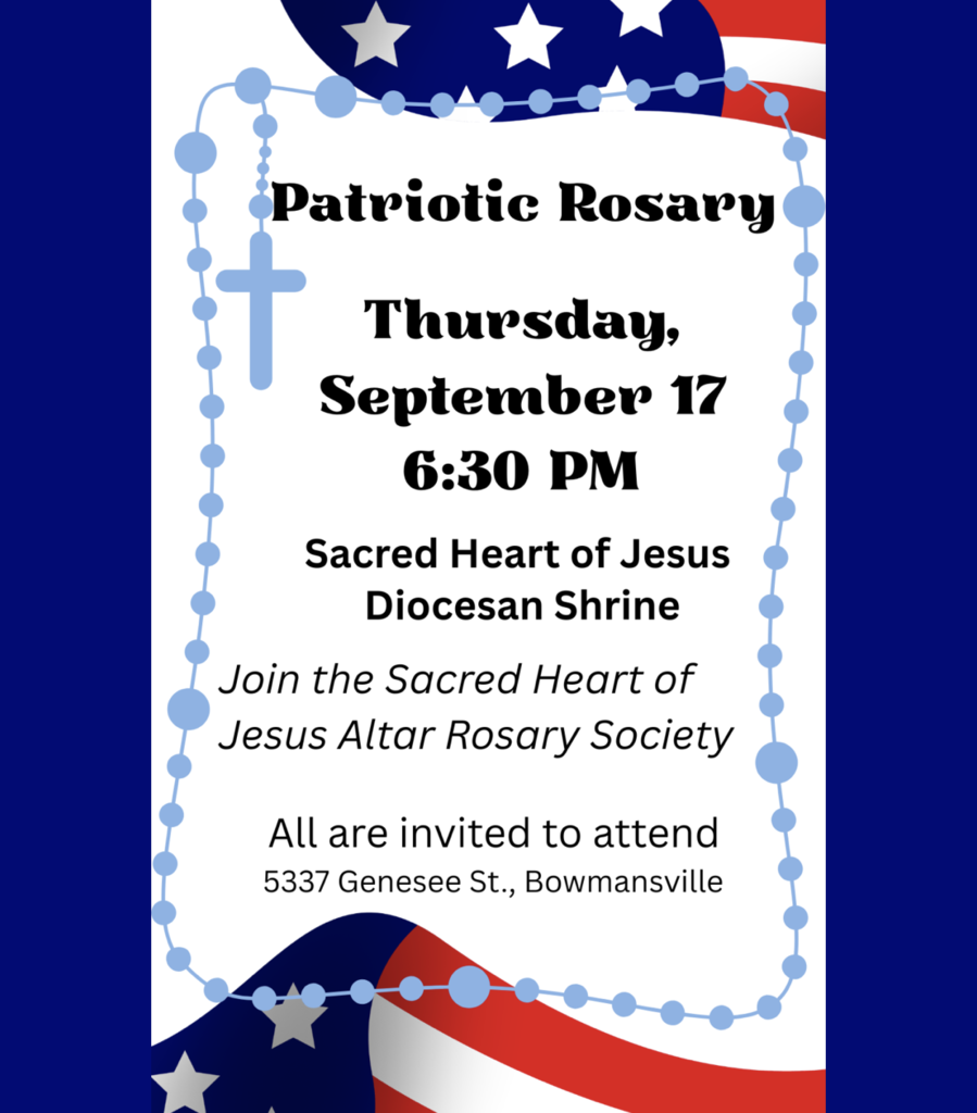 Flyer for the patriotic rosary at sacred heart shrine