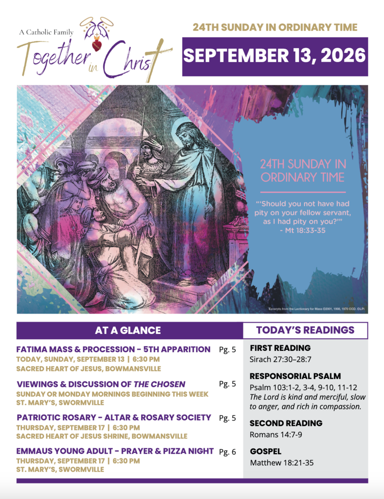 front cover fo this weekend's bulletin