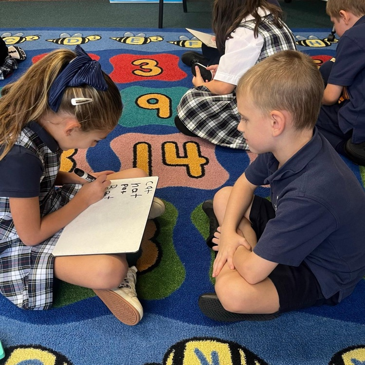 students sitting on a carpet