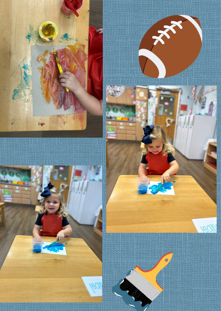 Pre-K students painting in a smock