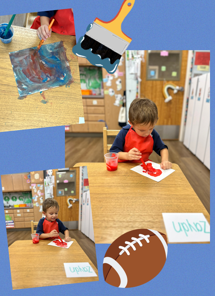 Pre-K students painting in a smock