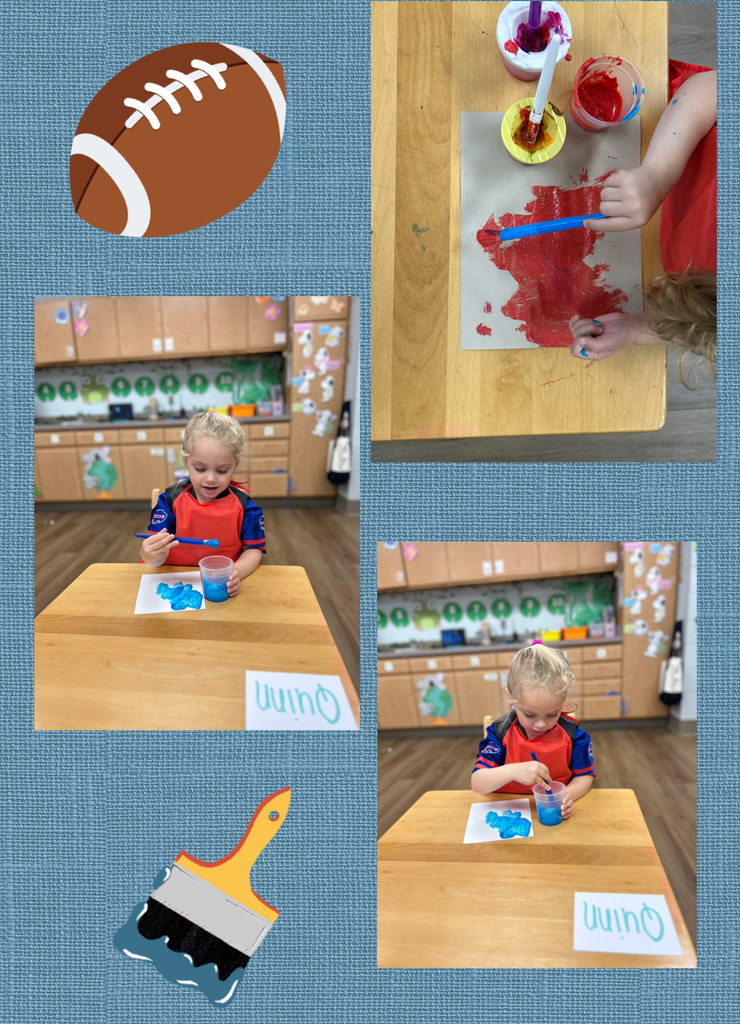 Pre-K students painting in a smock