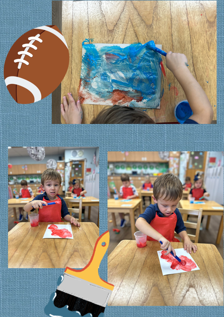 Pre-K students painting in a smock