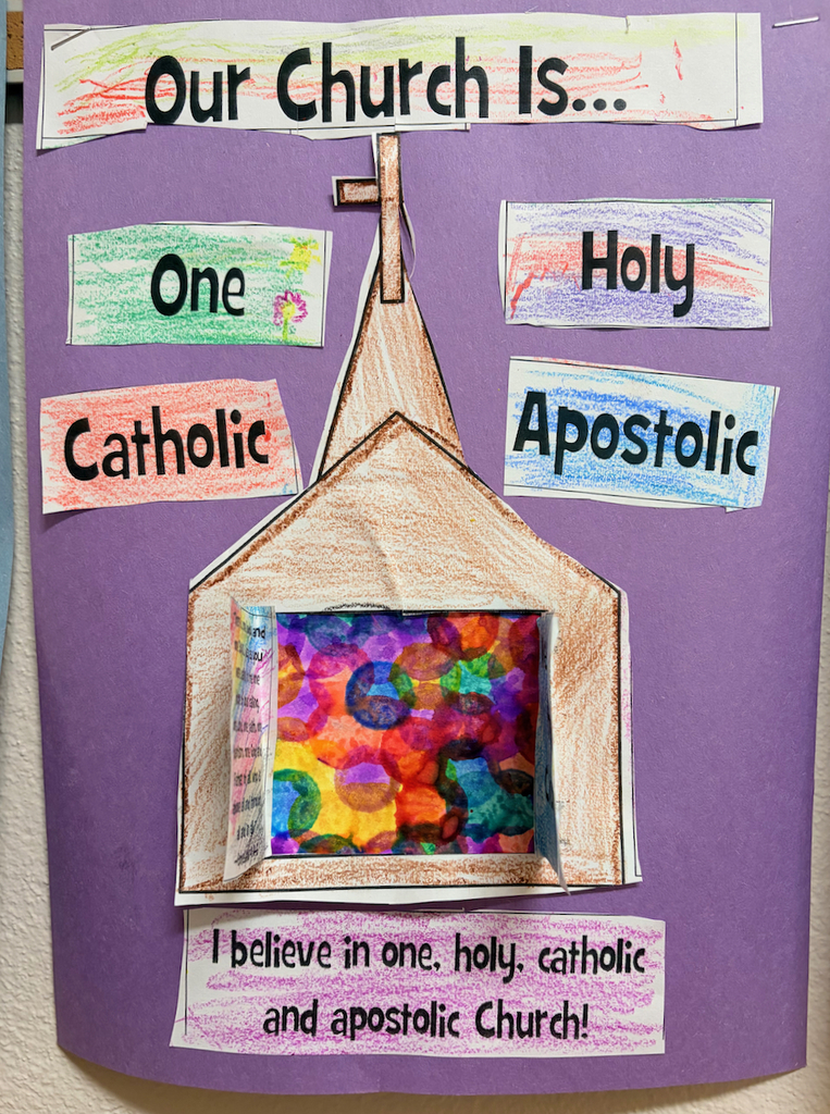 completed student work on marks of the church