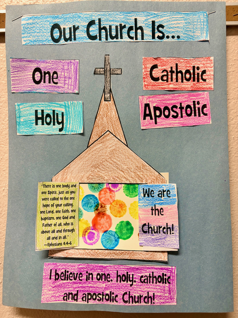 completed student work on marks of the church