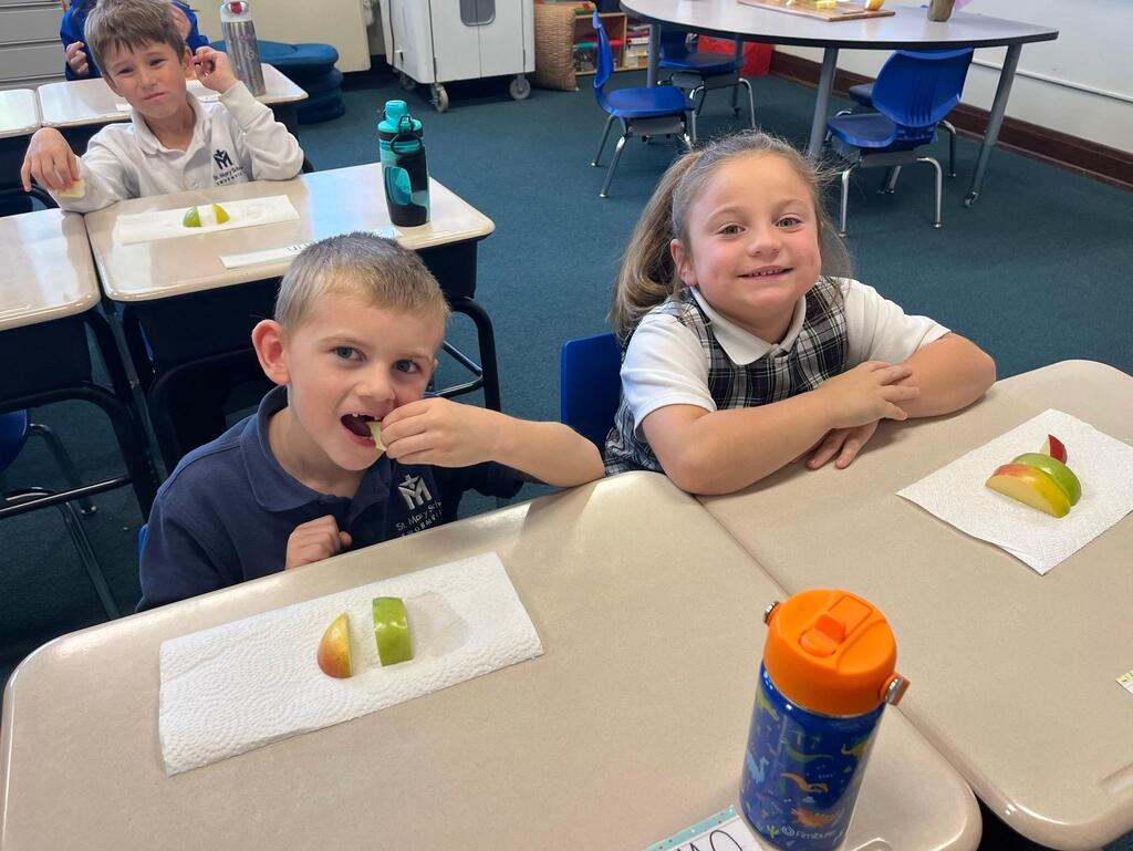eating apple slices