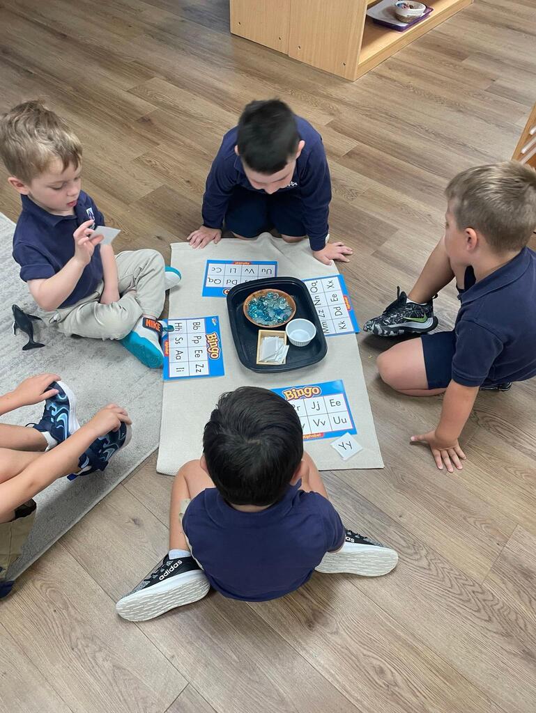 Montessori students at work in their classroom