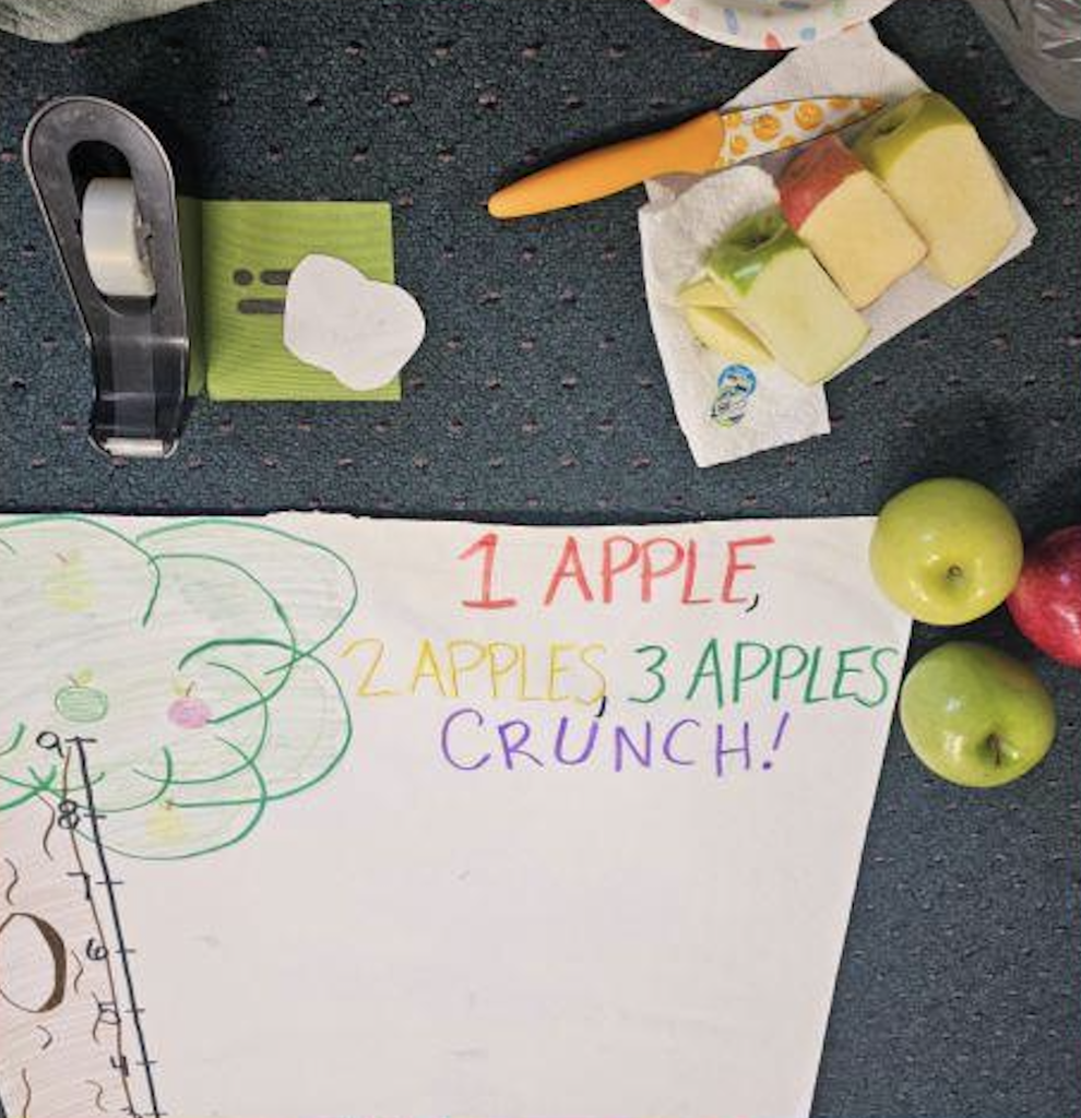 Kindergarten class learns about apples and johnny appleseed