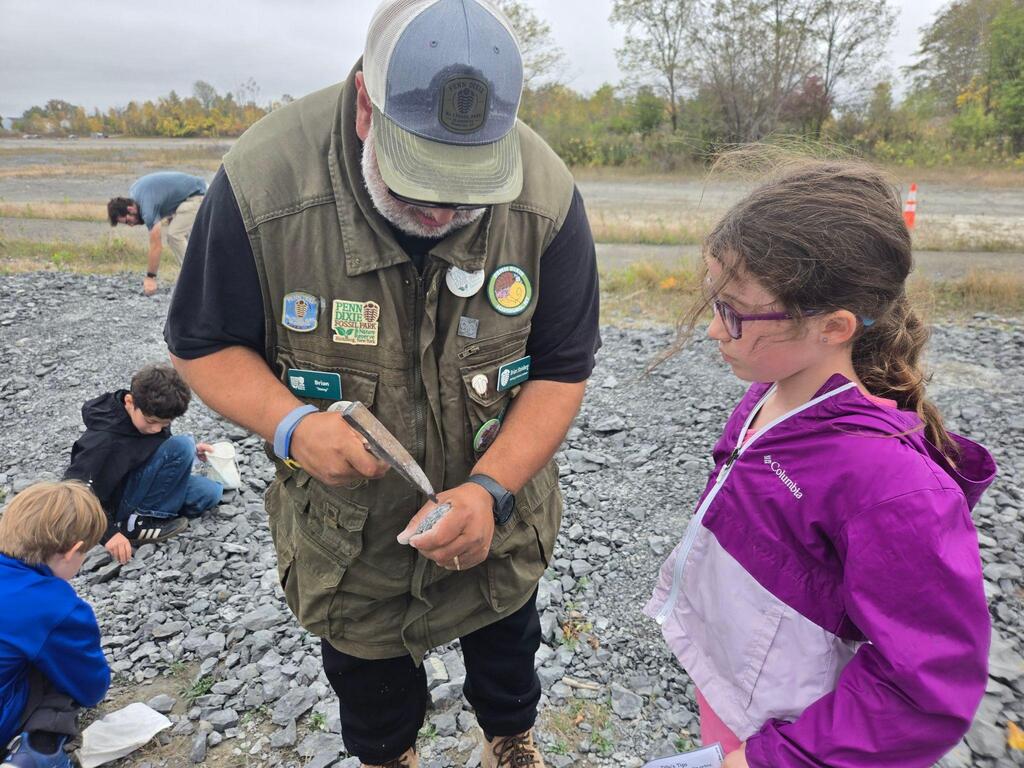 students hunt for fosssils on school field trip