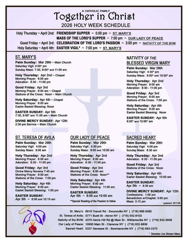 Together in Christ Holy Week 2026 Schedule