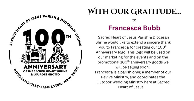 Thank you note for creator of Sacred Heart of Jesus Shrine 100 year Anniversary logo