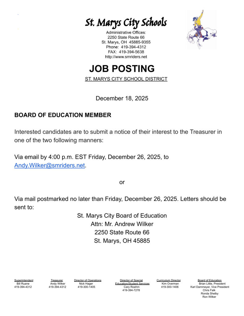 Board of Education Vacancy Announcement.  Same info as in the post.