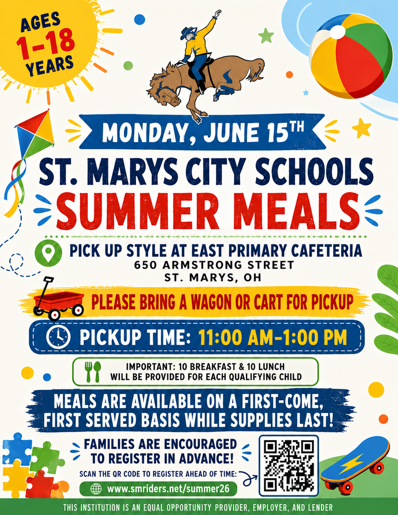 Summer Meal pickup on June 15th from 11-1 at East. Bring a wagon, cart, bags, etc. to help carry food.