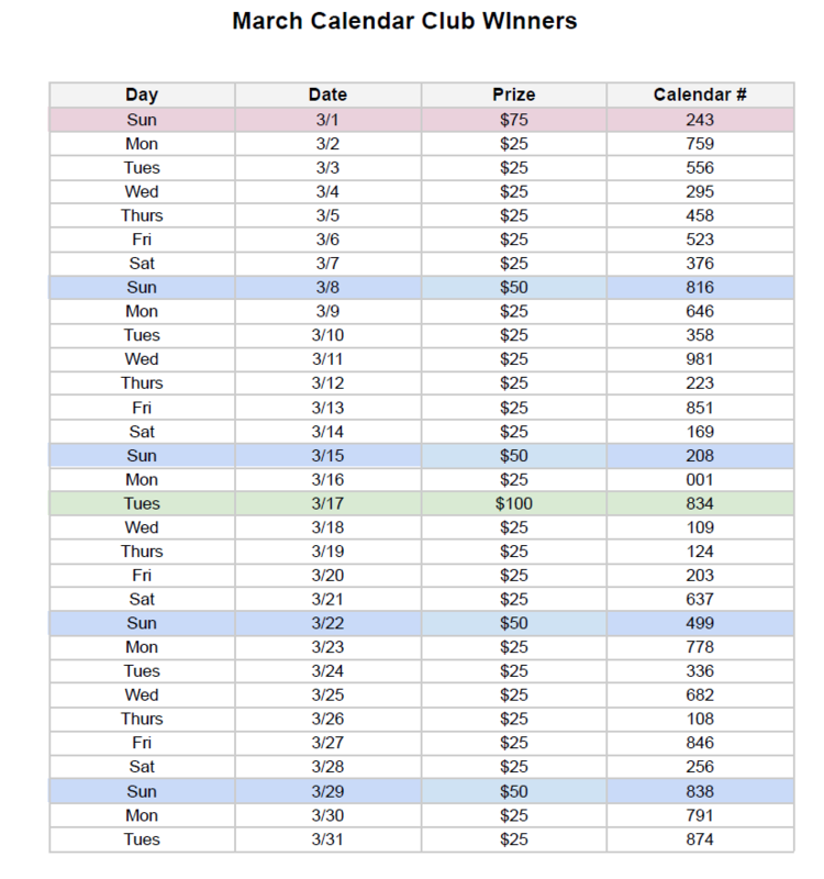 march calendar winner