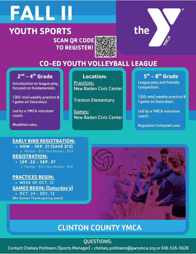 Fall YMCA Co-Ed Youth Volleyball League Flyer
