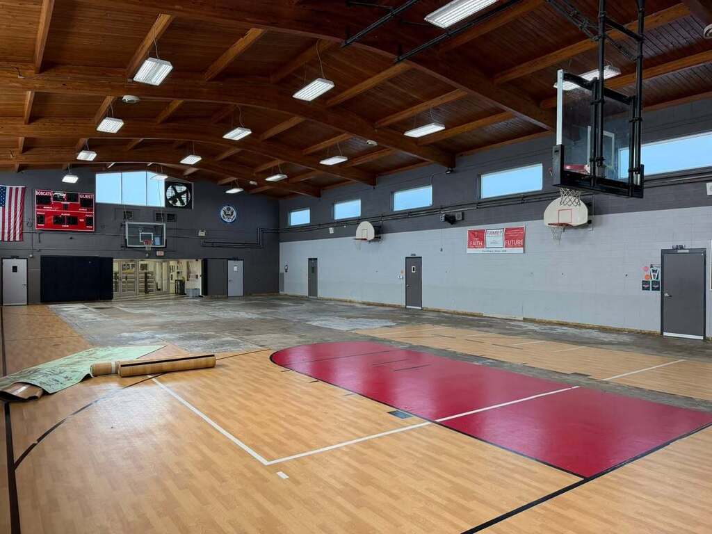 Demolition of the gym at St. Columban
