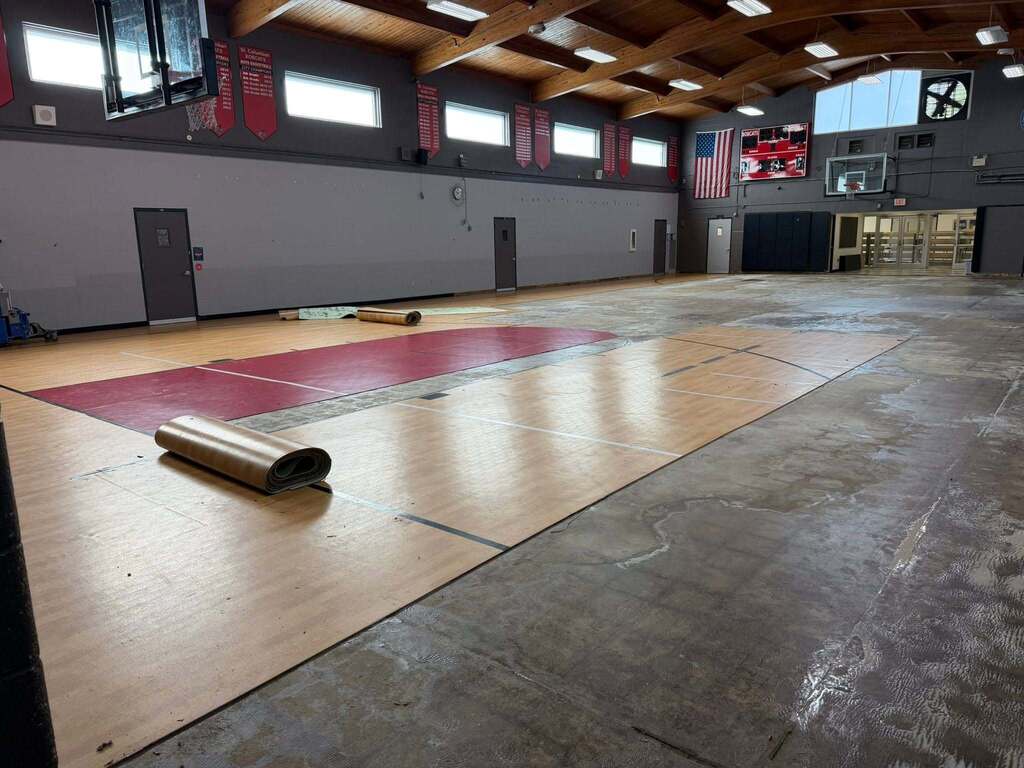 Demolition of the gym at St. Columban