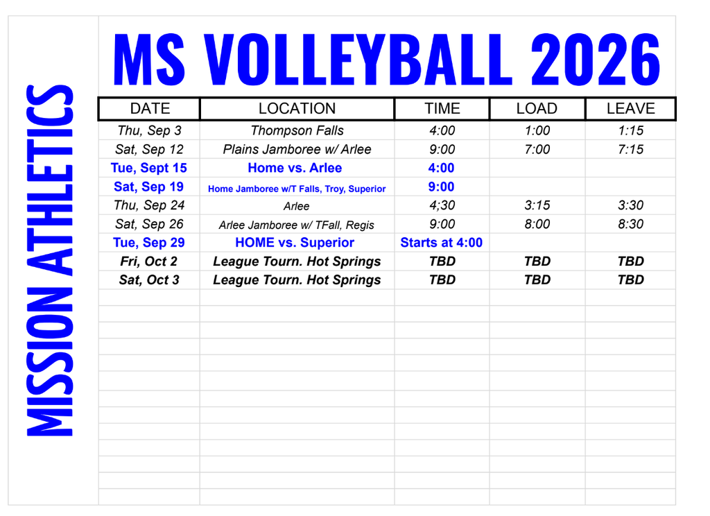 MS VB schedule