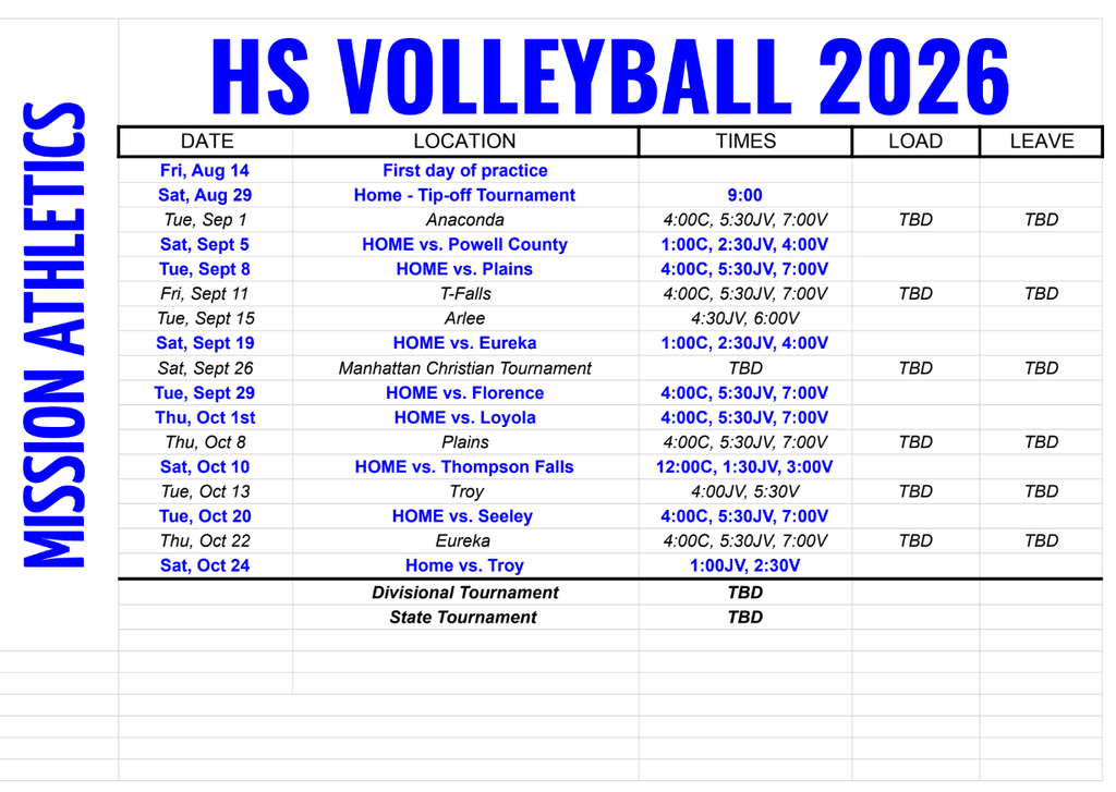 HS VB Schedule