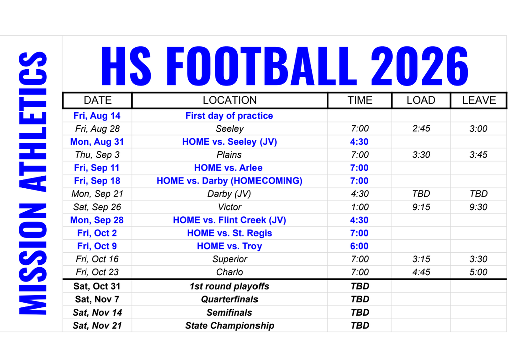 HS FB Schedule