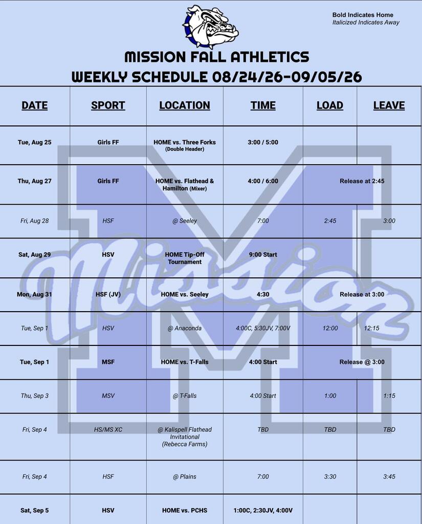Weekly Activities 08/24/26 - 09/05/26