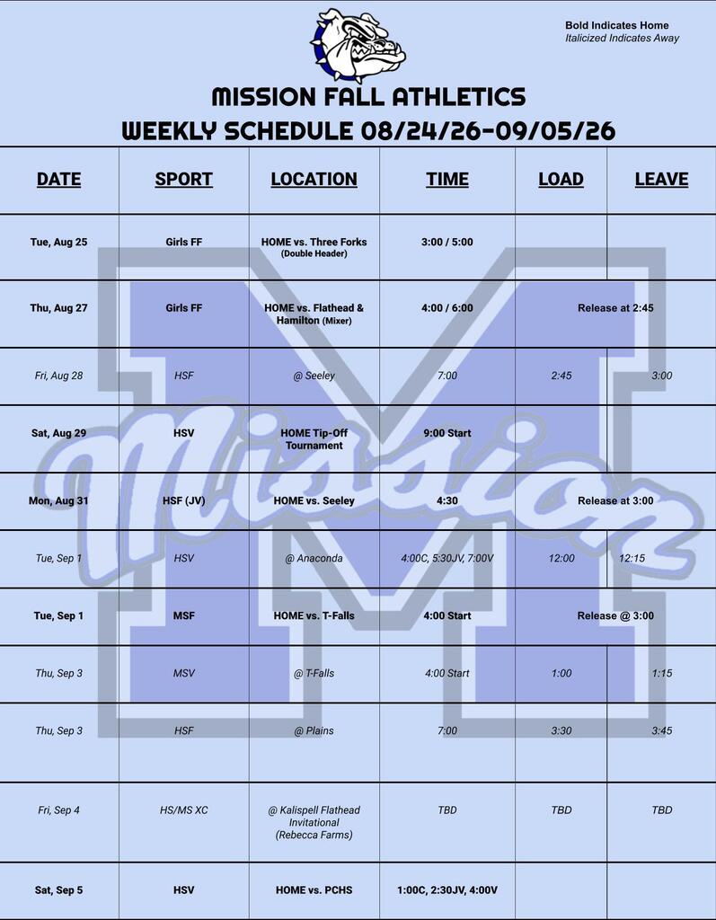 Weekly Activities 08/24/26 - 09/05/26
