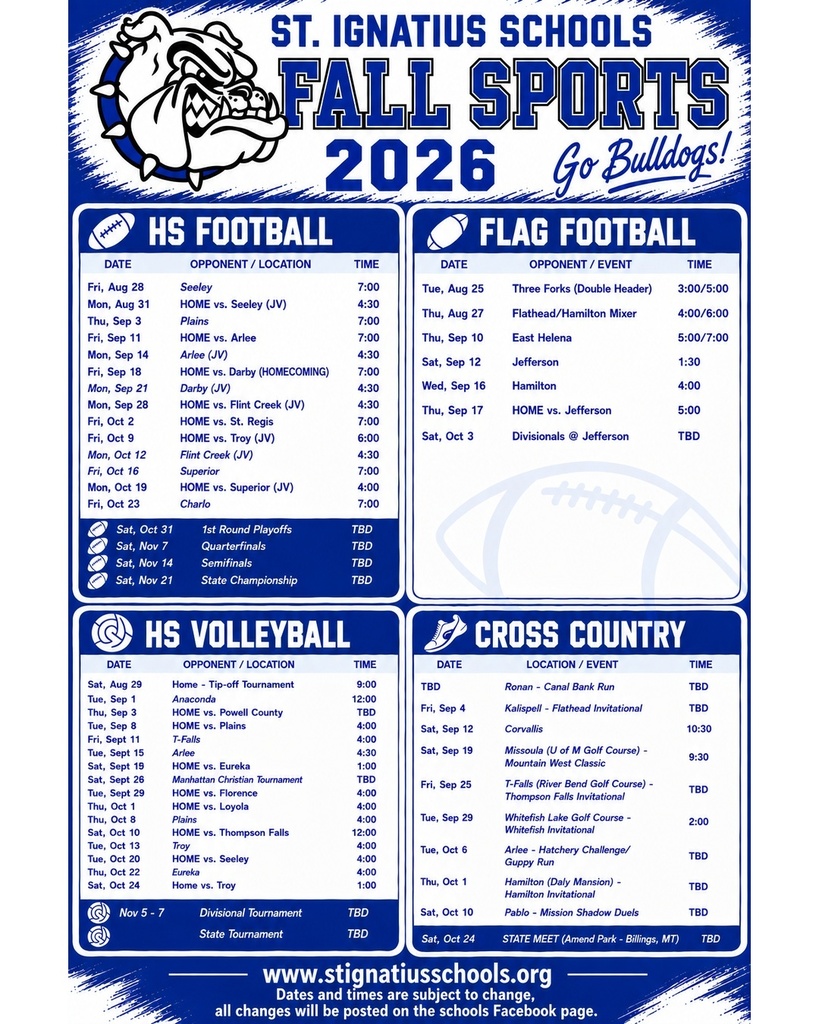 Fall Sports Calendar