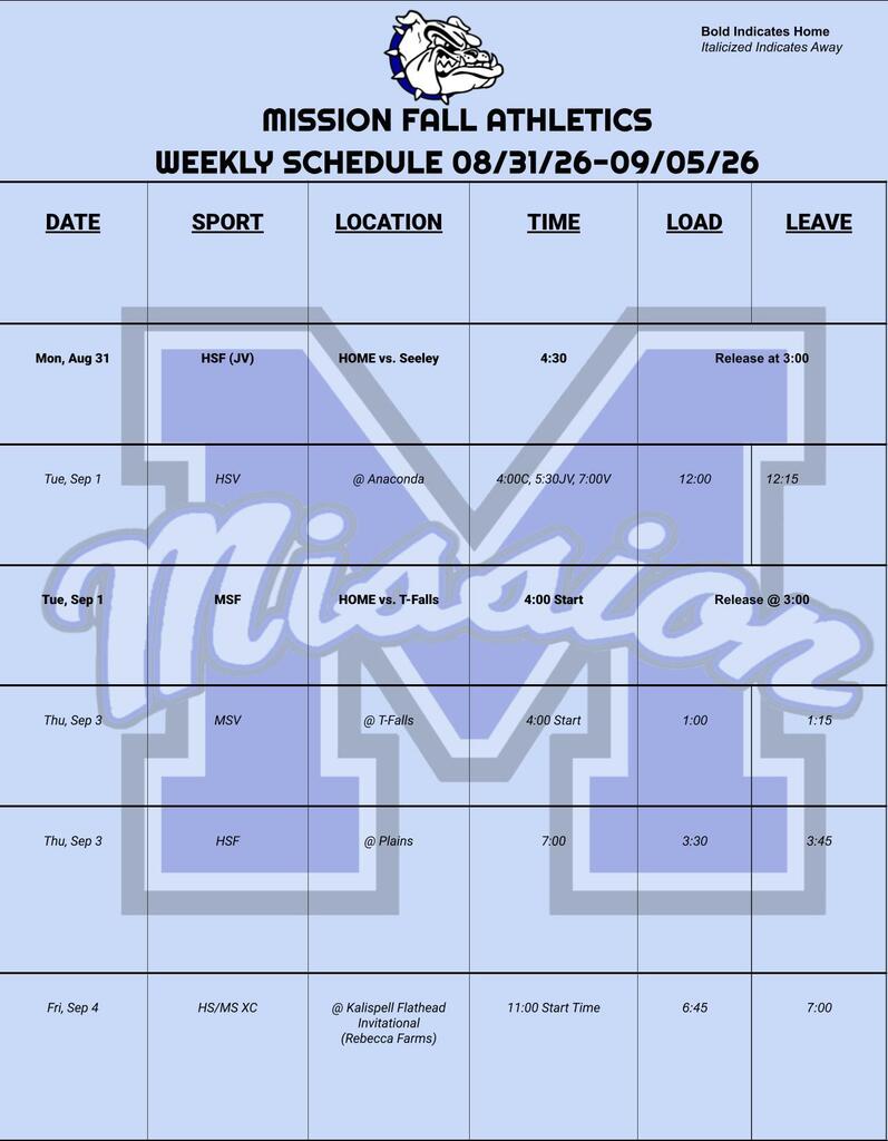Weekly Activities 08/31/26 - 09/05/26