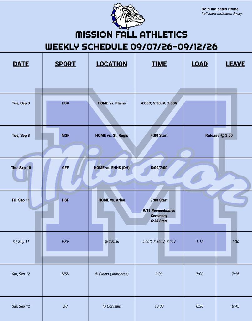 Weekly Activities 09/07/26 - 09/12/26