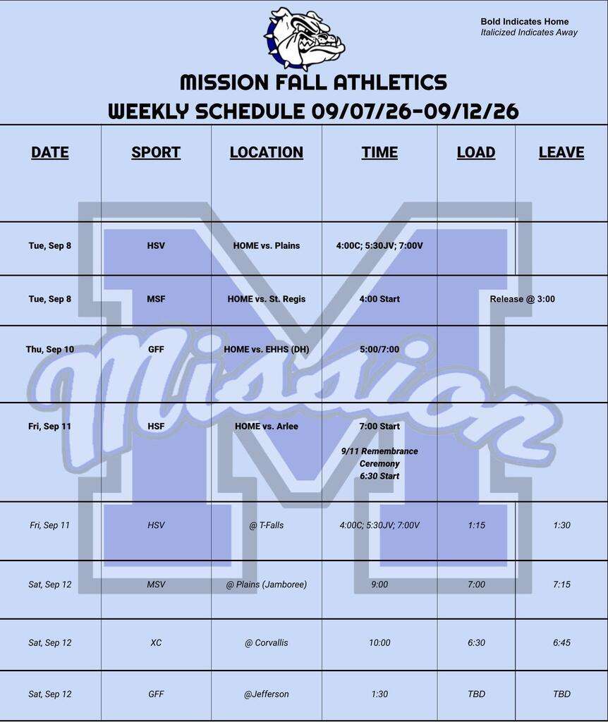 Weekly Activities 09/07/26 - 09/12/26