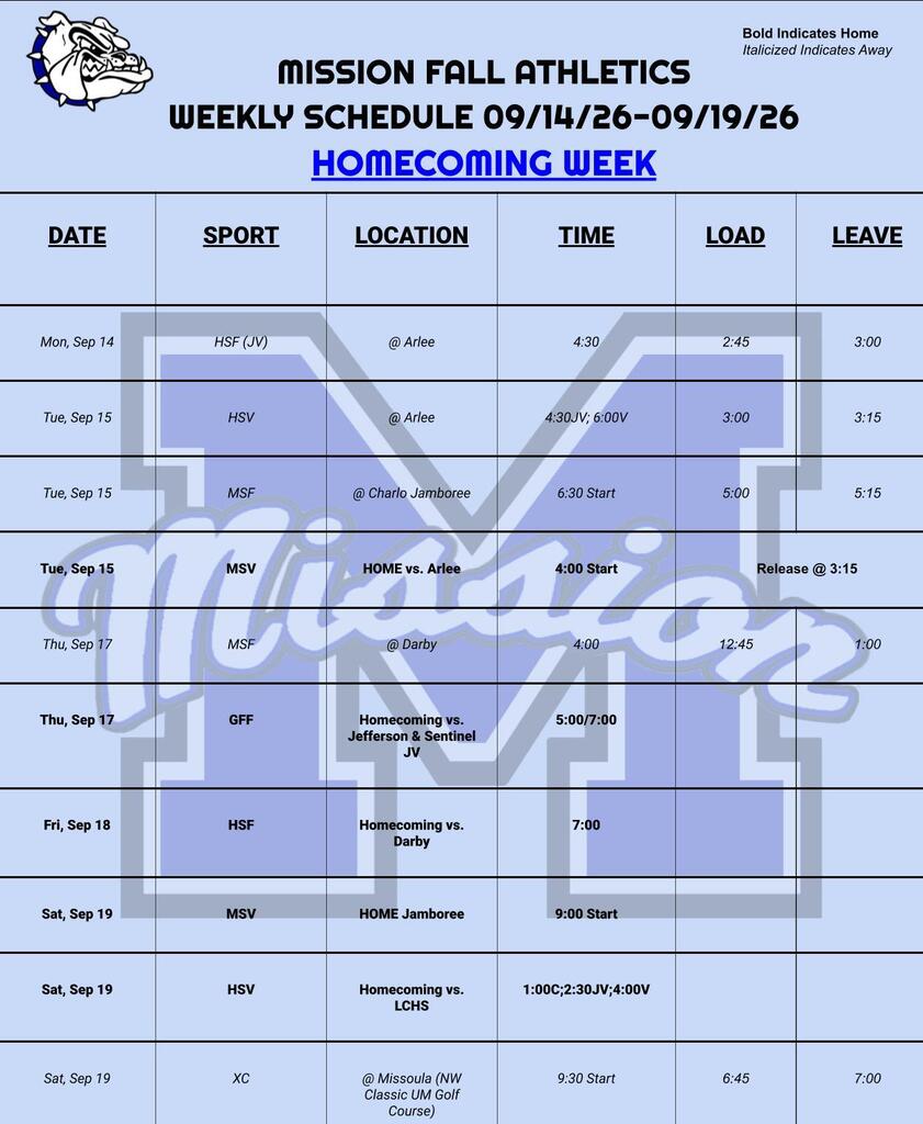Weekly Activities 09/14/26 - 09/19/26