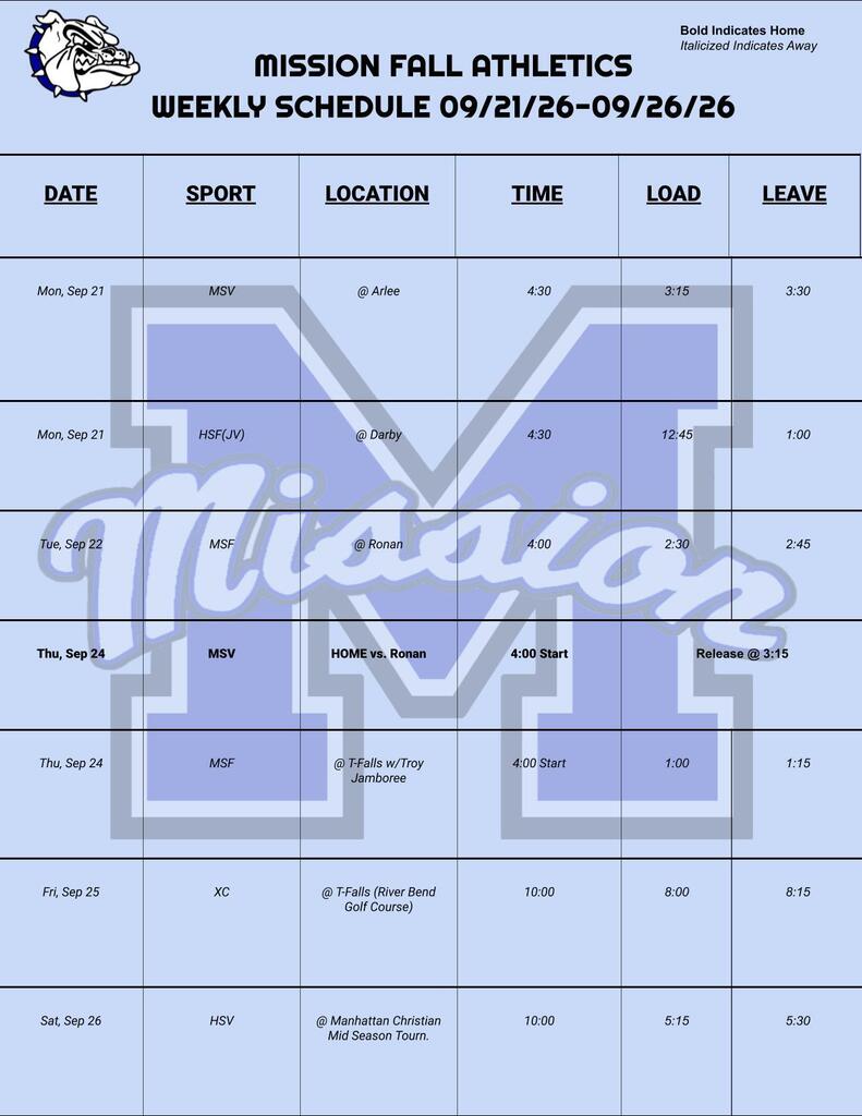 Weekly Activities 09/21/26 - 09/26/26