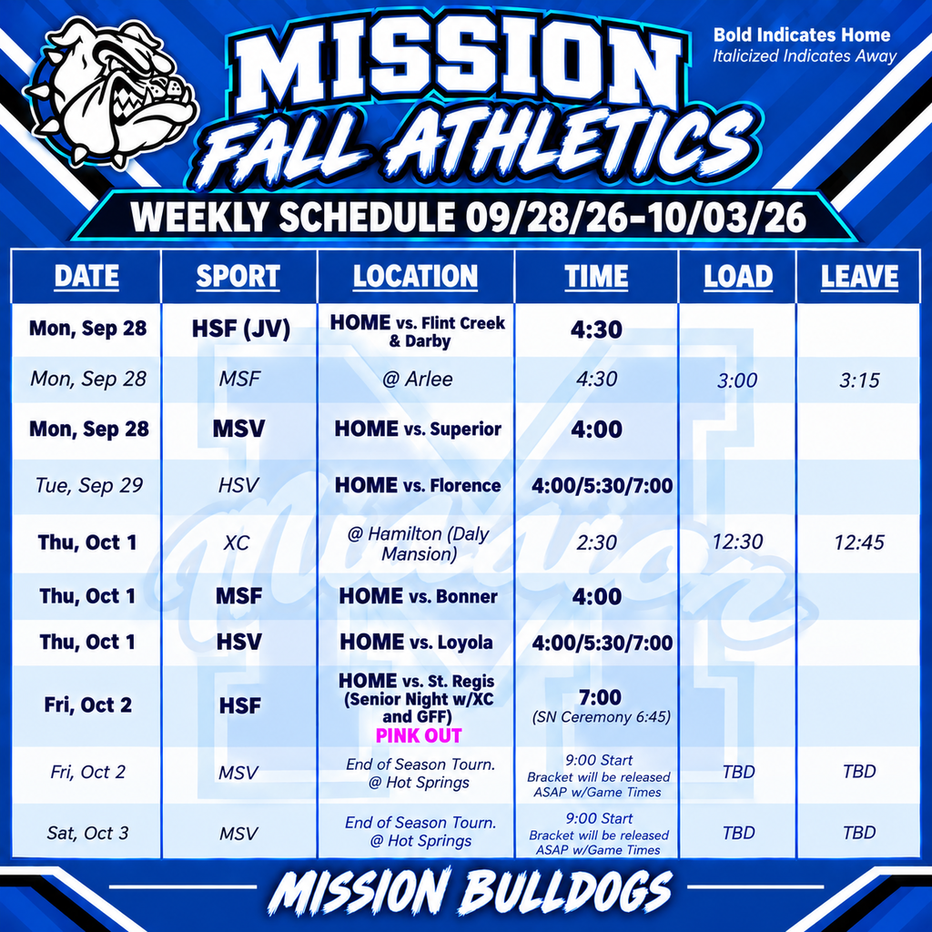 Weekly Activities 09/28/26 - 10/03/26