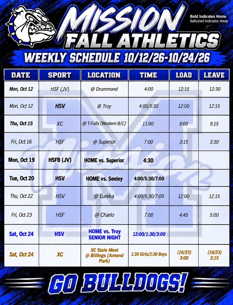 Weekly Activities 10/12/26 - 10/24/26