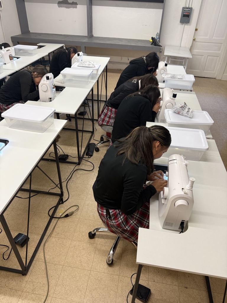 Students are currently learning how to make ribbon skirts, they are learning how to use the machines as a part of their friday hands on learning labs.