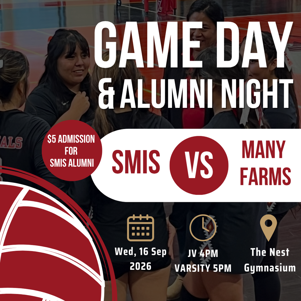 Alumni night happening SEP 16 2026 the nest gymnasium $5 dollar admission for smis alumni smis vs many farms