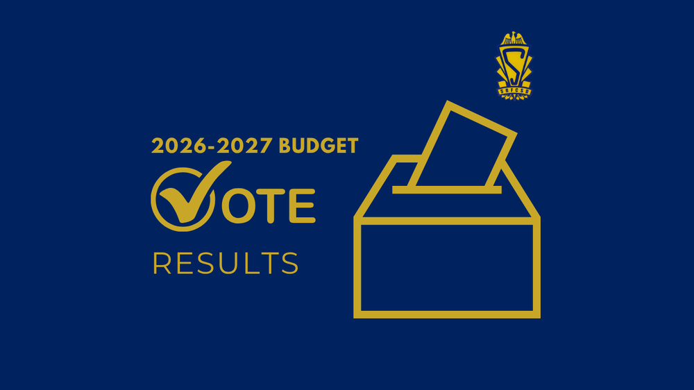 District logo with 2026-2027 budget vote results