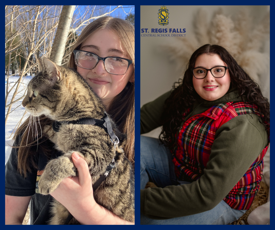 Graphic of 2025 St. Regis Falls Central School District valedictorian, Madisyn Holmes, and salutatorian, Jailey Leroux