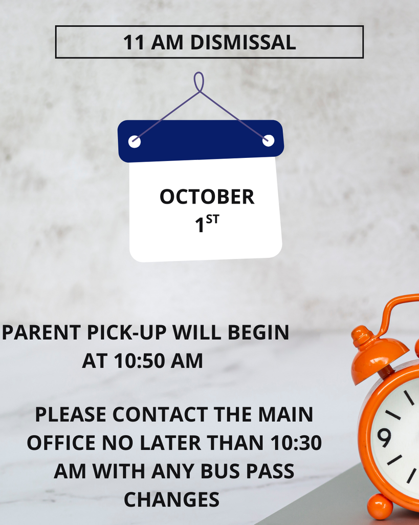 gray background with an orange clock and black print 