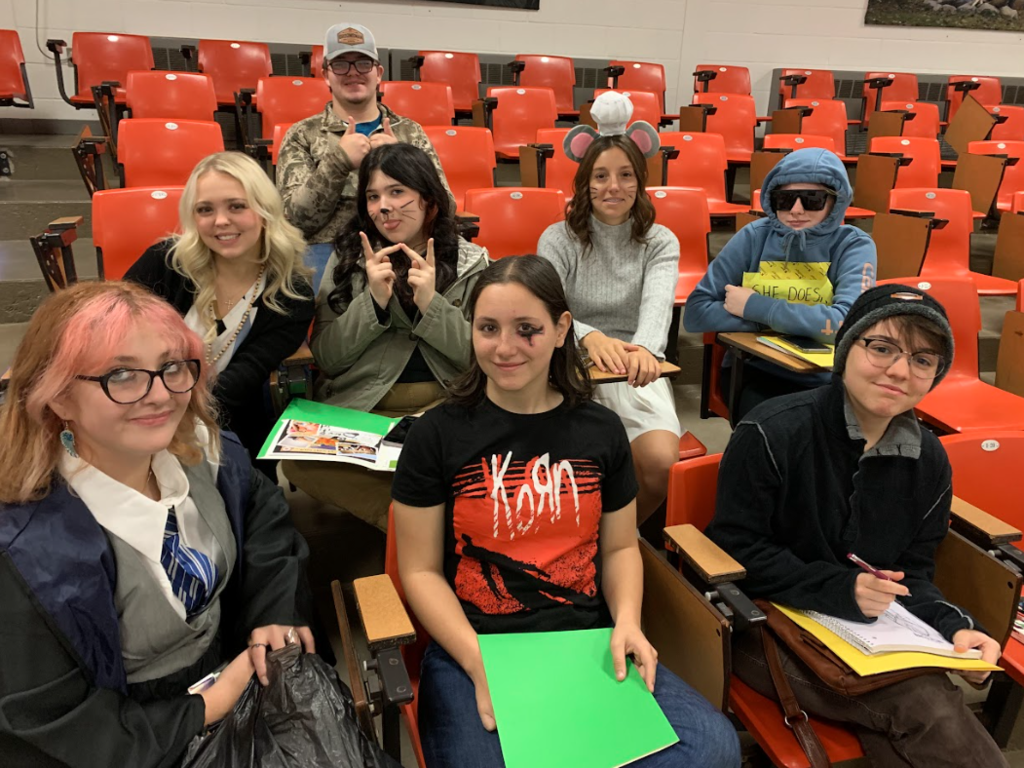 red seats white walls 