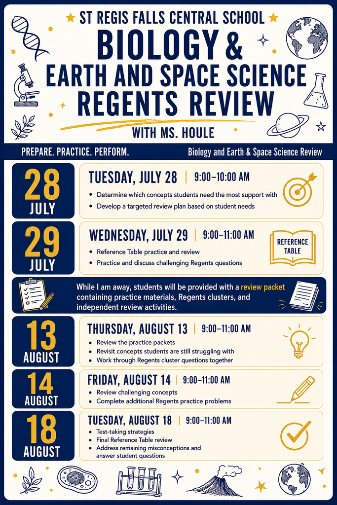 August Regent Review Schedule