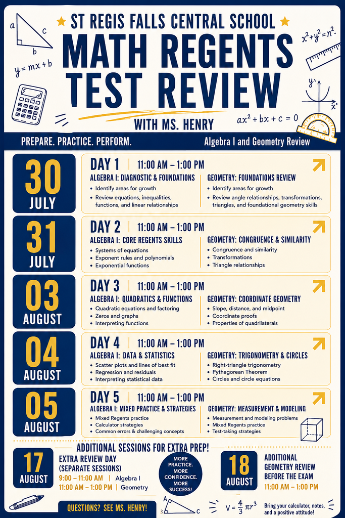 August Regent Review Schedule