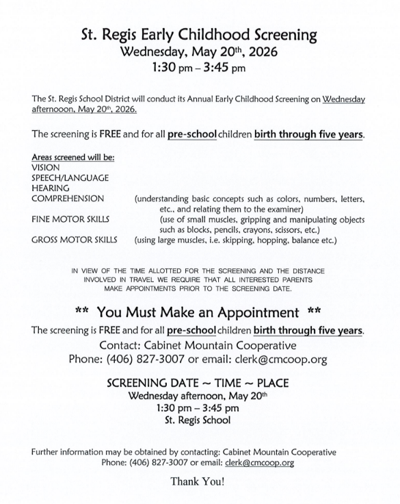 Child Screening Schedule