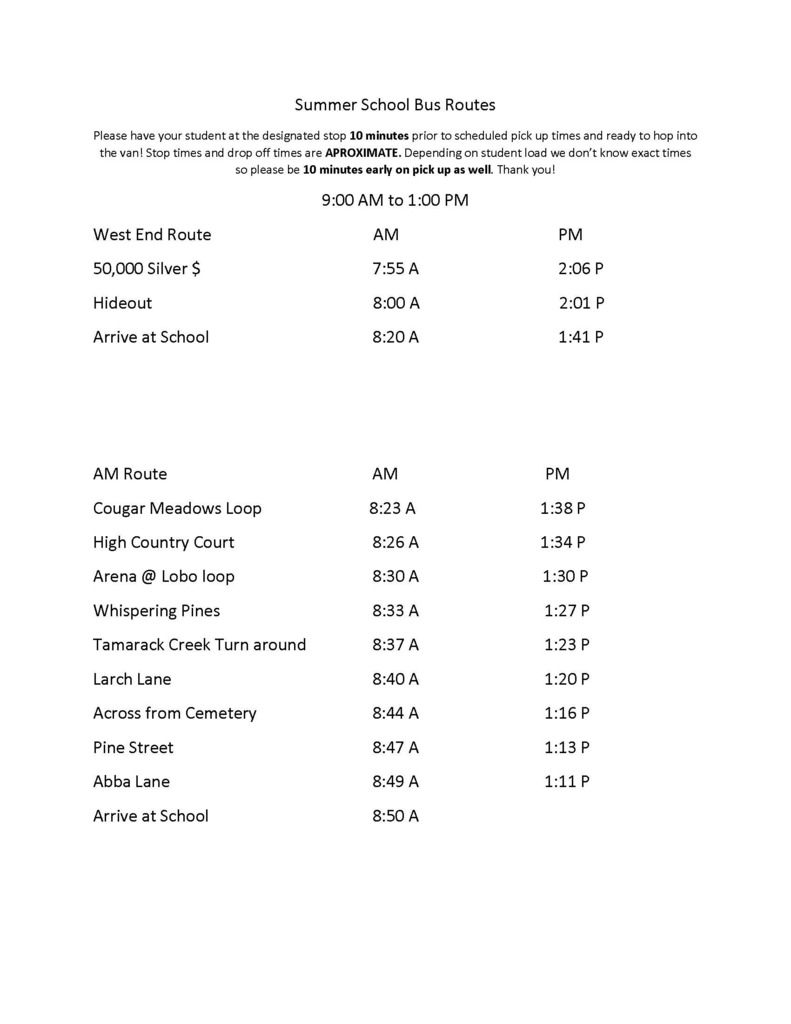 Summer van route as of 5/22/26
